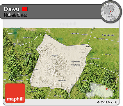 Shaded Relief 3D Map of Dawu, satellite outside