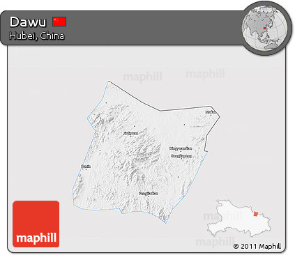 Silver Style 3D Map of Dawu, single color outside