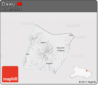 Silver Style 3D Map of Dawu, single color outside