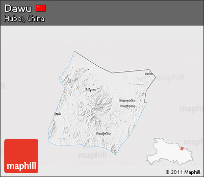 Silver Style 3D Map of Dawu, single color outside