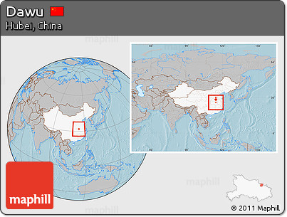 Gray Location Map of Dawu, highlighted country, within the entire country, hill shading