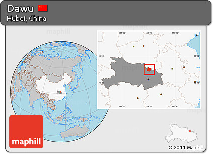 Gray Location Map of Dawu, highlighted country, highlighted parent region
