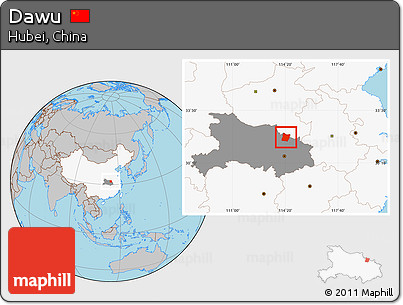 Gray Location Map of Dawu, highlighted country, highlighted parent region