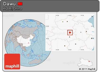 Gray Location Map of Dawu, highlighted country, hill shading