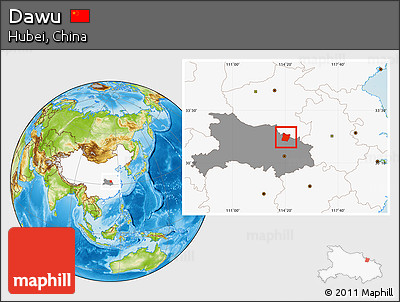 Physical Location Map of Dawu, highlighted country, highlighted parent region