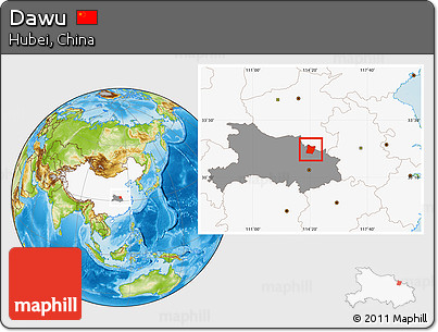 Physical Location Map of Dawu, highlighted country, highlighted parent region