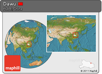 Satellite Location Map of Dawu, highlighted parent region, within the entire country