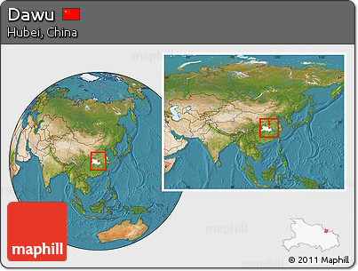 Satellite Location Map of Dawu, highlighted parent region, within the entire country