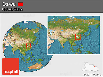 Satellite Location Map of Dawu, highlighted parent region, within the entire country