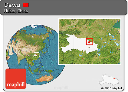 Satellite Location Map of Dawu, highlighted parent region