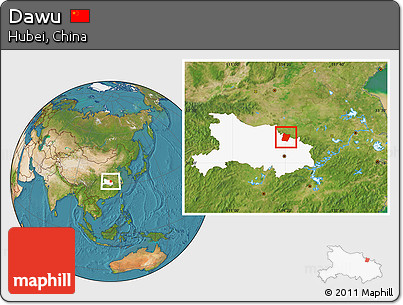 Satellite Location Map of Dawu, highlighted parent region