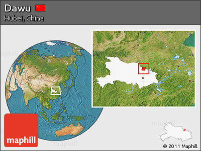 Satellite Location Map of Dawu, highlighted parent region