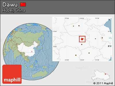 Savanna Style Location Map of Dawu, highlighted country, hill shading
