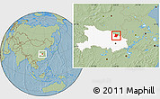 Savanna Style Location Map of Dawu, highlighted parent region, hill shading
