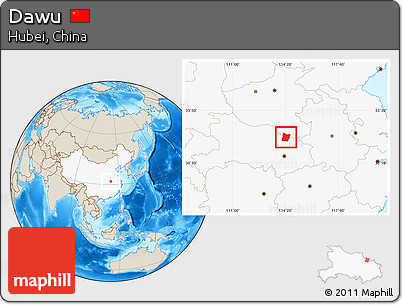 Shaded Relief Location Map of Dawu, highlighted country