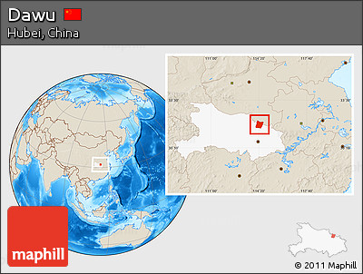 Shaded Relief Location Map of Dawu, highlighted parent region