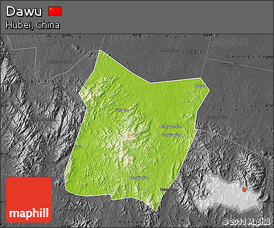 Physical Map of Dawu, darken, desaturated