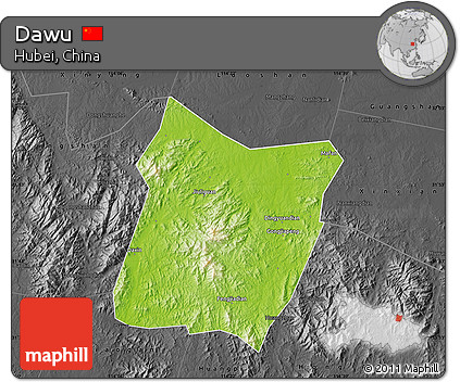 Physical Map of Dawu, darken, desaturated