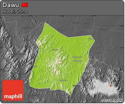 Physical Map of Dawu, darken, desaturated