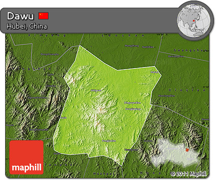 Physical Map of Dawu, darken