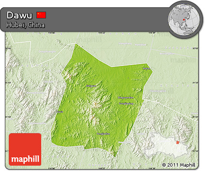 Physical Map of Dawu, lighten