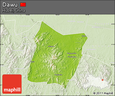 Physical Map of Dawu, lighten