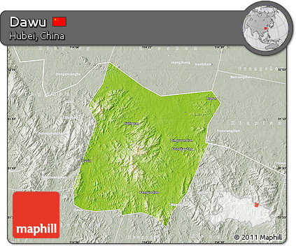 Physical Map of Dawu, lighten, semi-desaturated