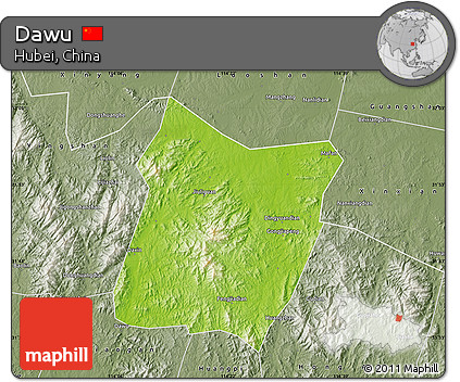 Physical Map of Dawu, semi-desaturated