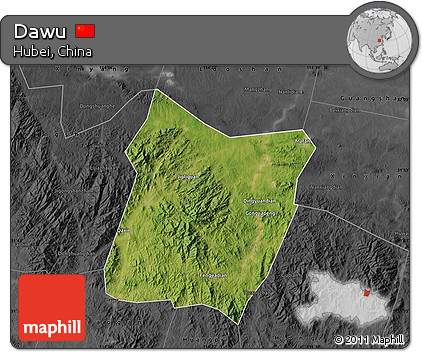 Satellite Map of Dawu, darken, desaturated