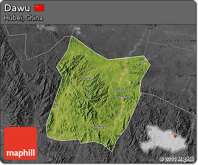 Satellite Map of Dawu, darken, desaturated
