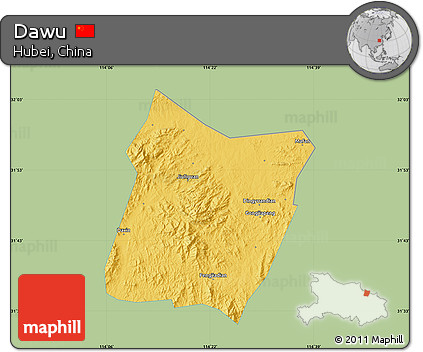 Savanna Style Map of Dawu, single color outside