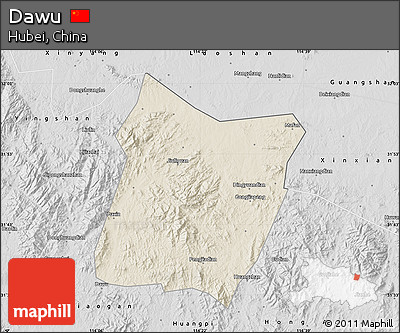Shaded Relief Map of Dawu, desaturated