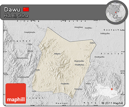 Shaded Relief Map of Dawu, desaturated