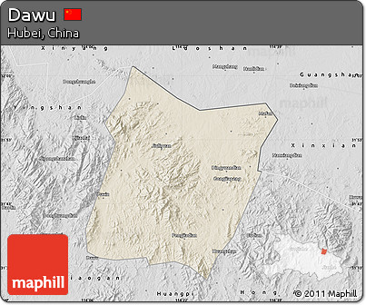 Shaded Relief Map of Dawu, desaturated