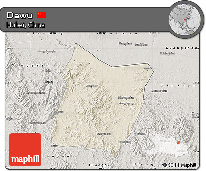 Shaded Relief Map of Dawu, semi-desaturated