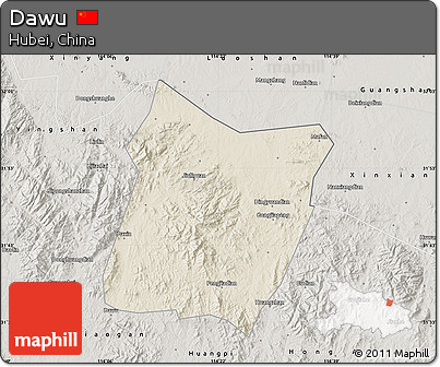 Shaded Relief Map of Dawu, semi-desaturated