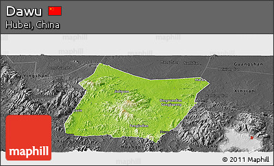 Physical Panoramic Map of Dawu, darken, desaturated
