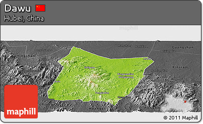 Physical Panoramic Map of Dawu, darken, desaturated