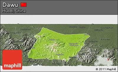 Physical Panoramic Map of Dawu, darken, semi-desaturated