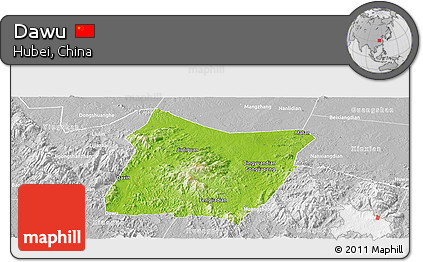 Physical Panoramic Map of Dawu, lighten, desaturated