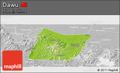 Physical Panoramic Map of Dawu, lighten, desaturated