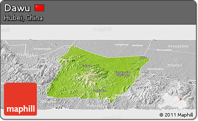 Physical Panoramic Map of Dawu, lighten, desaturated