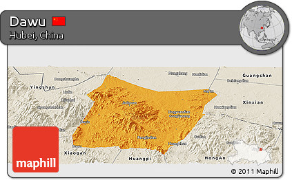 Political Panoramic Map of Dawu, shaded relief outside