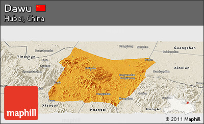 Political Panoramic Map of Dawu, shaded relief outside