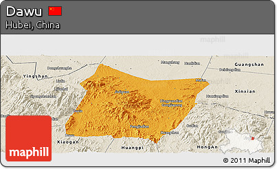 Political Panoramic Map of Dawu, shaded relief outside