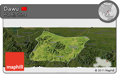 Satellite Panoramic Map of Dawu, darken