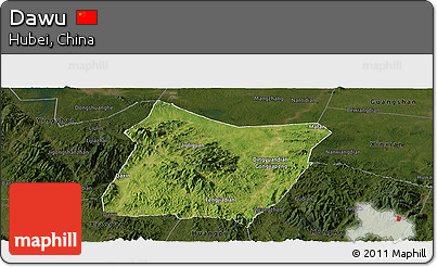 Satellite Panoramic Map of Dawu, darken
