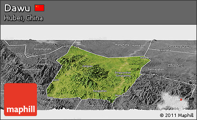 Satellite Panoramic Map of Dawu, desaturated