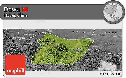 Satellite Panoramic Map of Dawu, desaturated