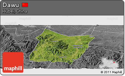 Satellite Panoramic Map of Dawu, desaturated